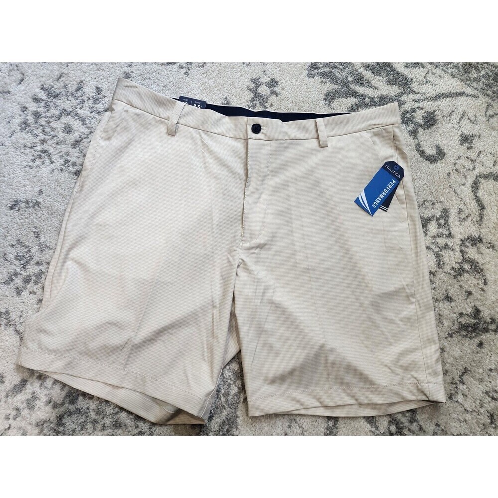 Nautica Mens Slim Fit Deck Shorts Sz 40 Gold White Checkered 8.5" Inseam Stretch